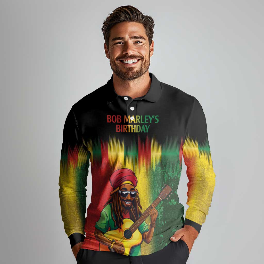 Honoring Reggae Legend Bob Birthday Long Sleeve Polo Shirt - Wonder Print Shop