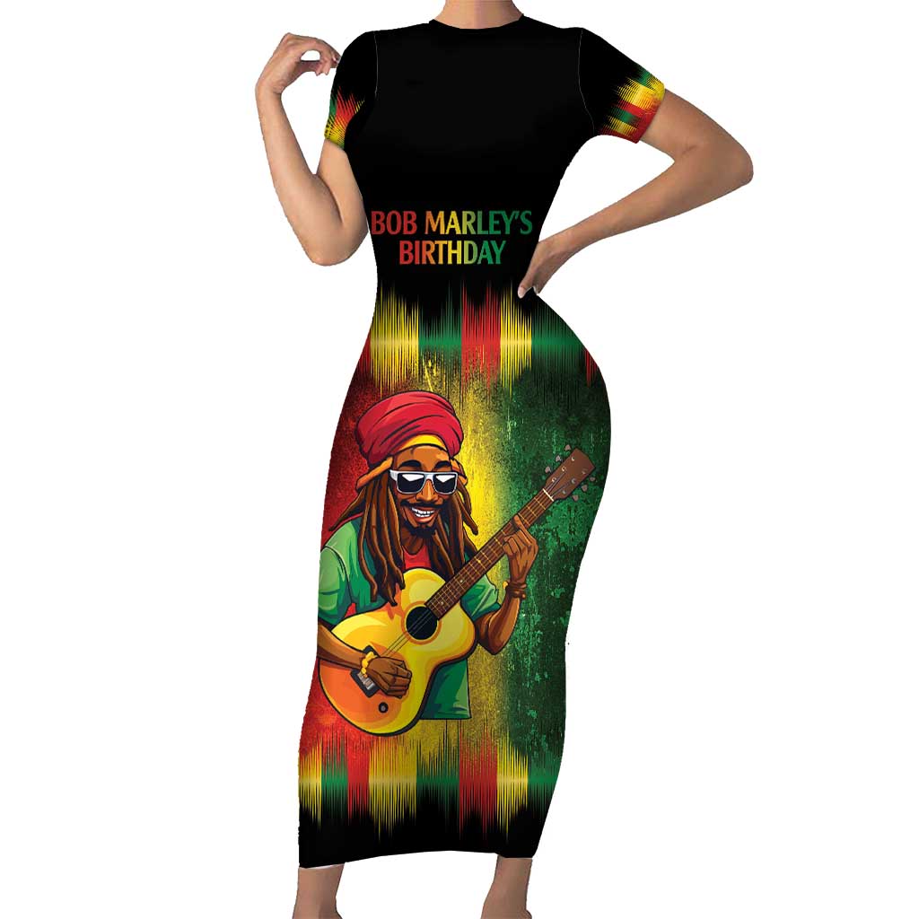 Honoring Reggae Legend Bob Birthday Short Sleeve Bodycon Dress - Wonder Print Shop