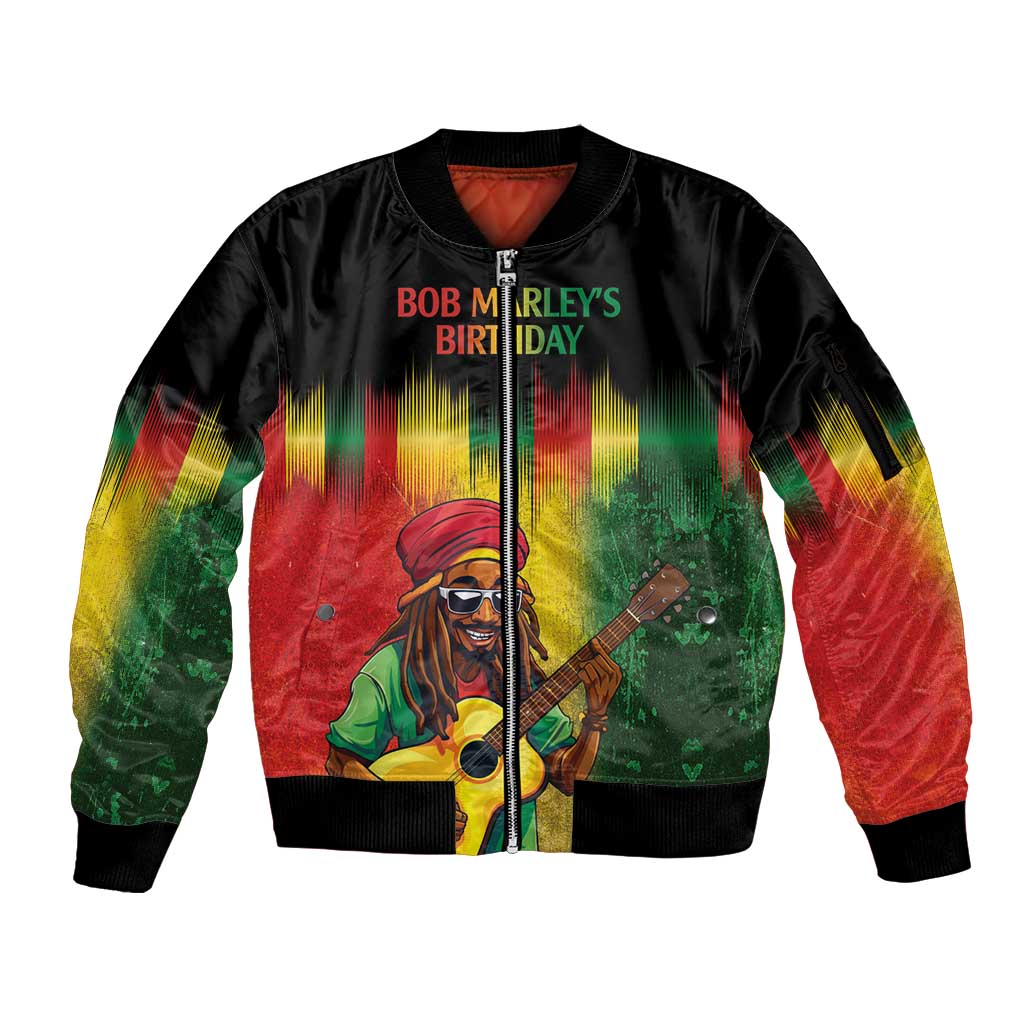 Honoring Reggae Legend Bob Birthday Sleeve Zip Bomber Jacket - Wonder Print Shop