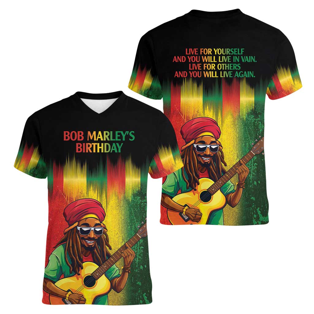 Honoring Reggae Legend Bob Birthday Women V-Neck T-Shirt - Wonder Print Shop