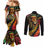 Jamaica Rastafarian Lion One Love Couples Matching Mermaid Dress and Long Sleeve Button Shirt LT9