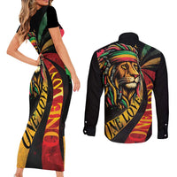 Jamaica Rastafarian Lion One Love Couples Matching Short Sleeve Bodycon Dress and Long Sleeve Button Shirt LT9 - Wonder Print Shop