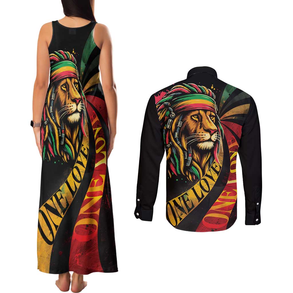 Jamaica Rastafarian Lion One Love Couples Matching Tank Maxi Dress and Long Sleeve Button Shirt LT9 - Wonder Print Shop