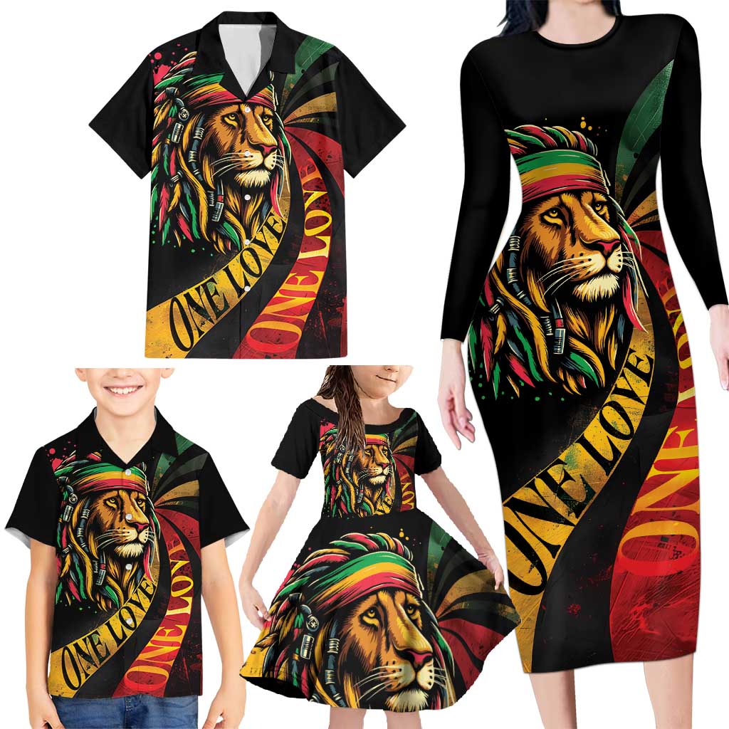 Jamaica Rastafarian Lion One Love Family Matching Long Sleeve Bodycon Dress and Hawaiian Shirt LT9 - Wonder Print Shop