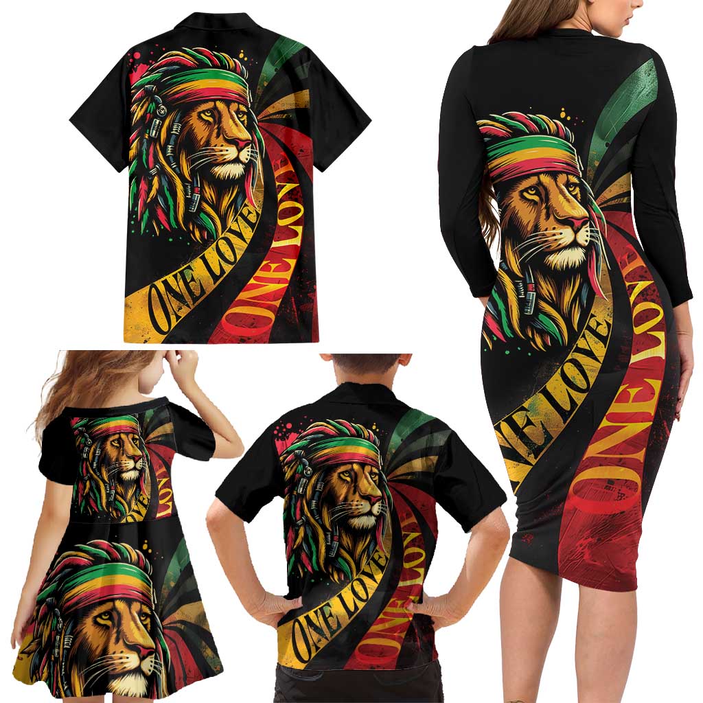 Jamaica Rastafarian Lion One Love Family Matching Long Sleeve Bodycon Dress and Hawaiian Shirt LT9 - Wonder Print Shop