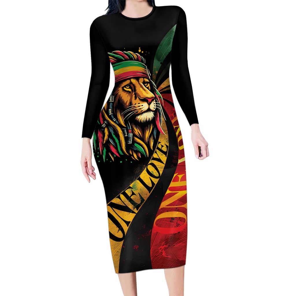 Jamaica Rastafarian Lion One Love Family Matching Long Sleeve Bodycon Dress and Hawaiian Shirt LT9 - Wonder Print Shop