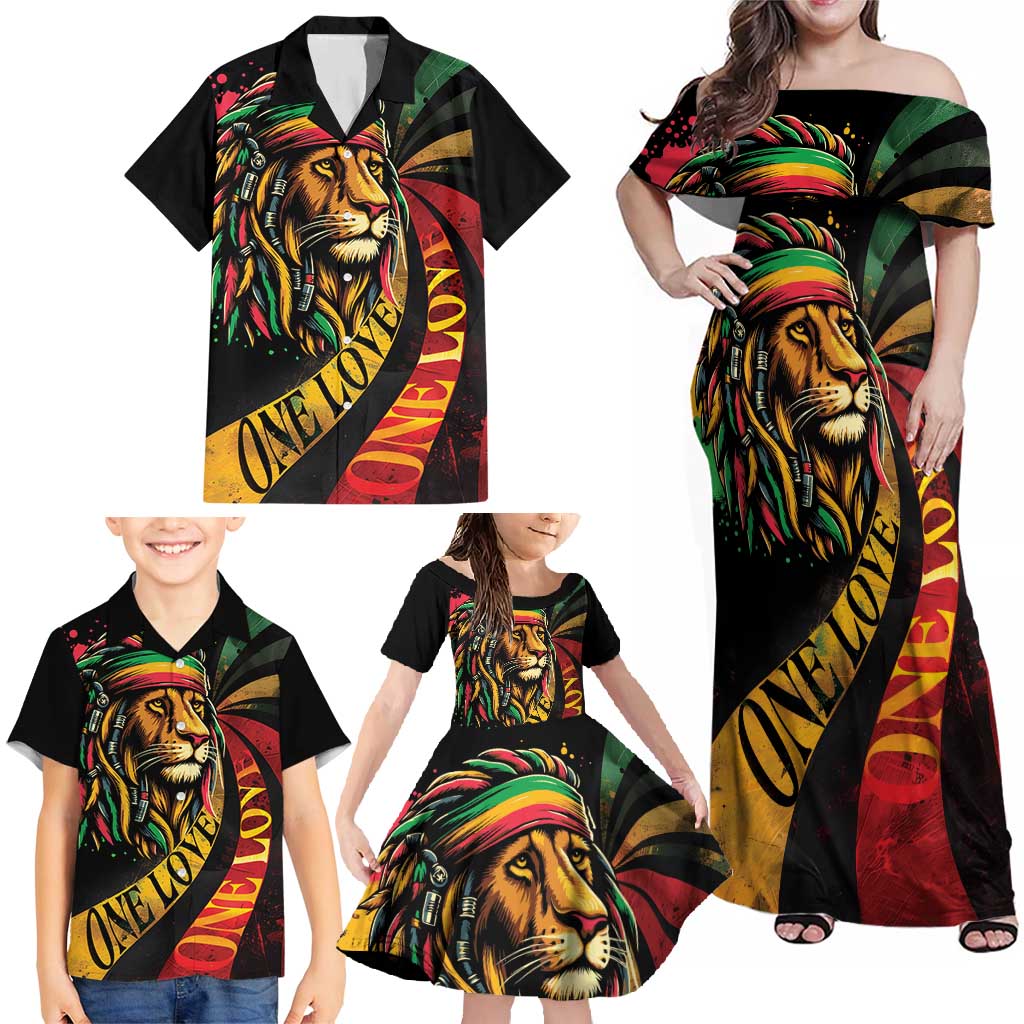 Jamaica Rastafarian Lion One Love Family Matching Off Shoulder Maxi Dress and Hawaiian Shirt LT9 - Wonder Print Shop