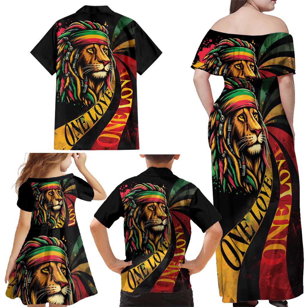 Jamaica Rastafarian Lion One Love Family Matching Off Shoulder Maxi Dress and Hawaiian Shirt LT9 - Wonder Print Shop