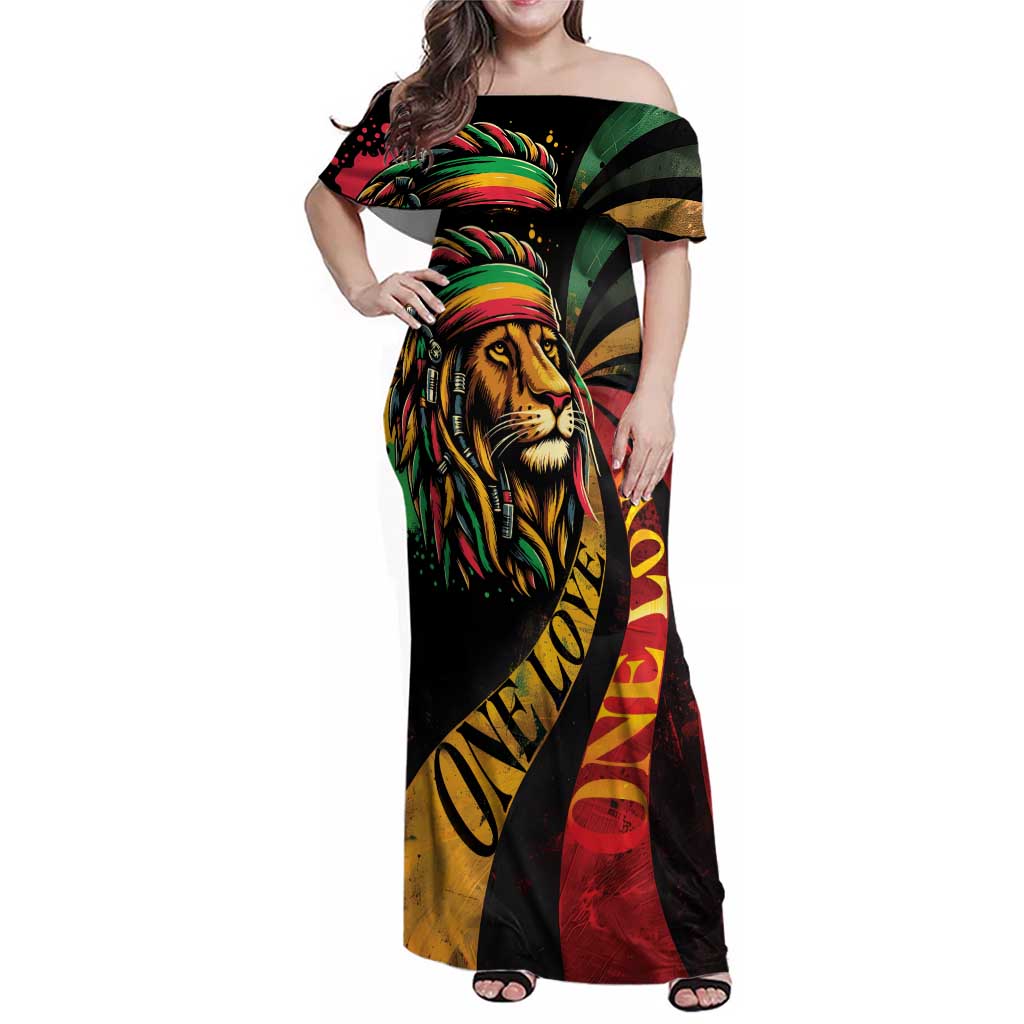 Jamaica Rastafarian Lion One Love Family Matching Off Shoulder Maxi Dress and Hawaiian Shirt LT9 - Wonder Print Shop