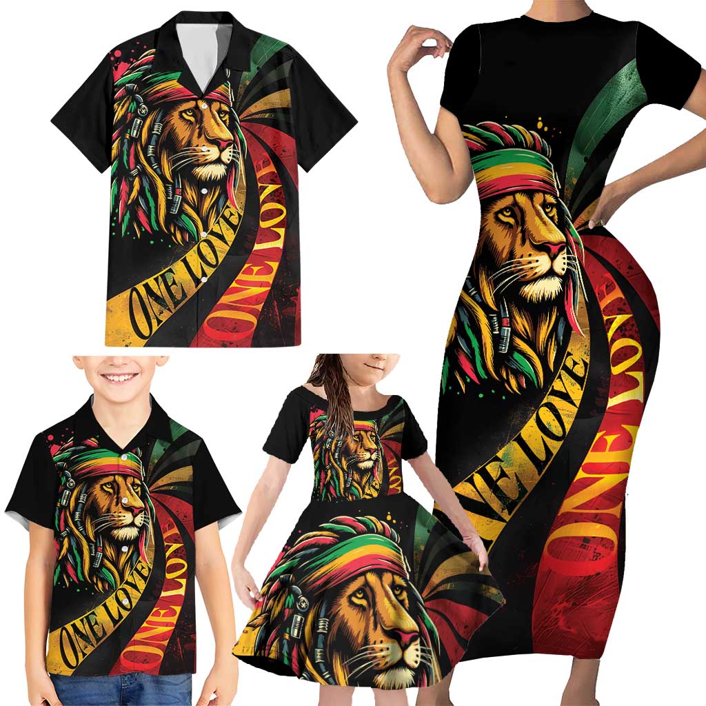 Jamaica Rastafarian Lion One Love Family Matching Short Sleeve Bodycon Dress and Hawaiian Shirt - Wonder Print Shop