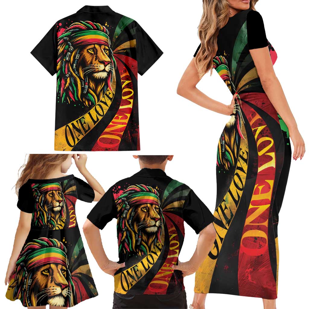 Jamaica Rastafarian Lion One Love Family Matching Short Sleeve Bodycon Dress and Hawaiian Shirt - Wonder Print Shop
