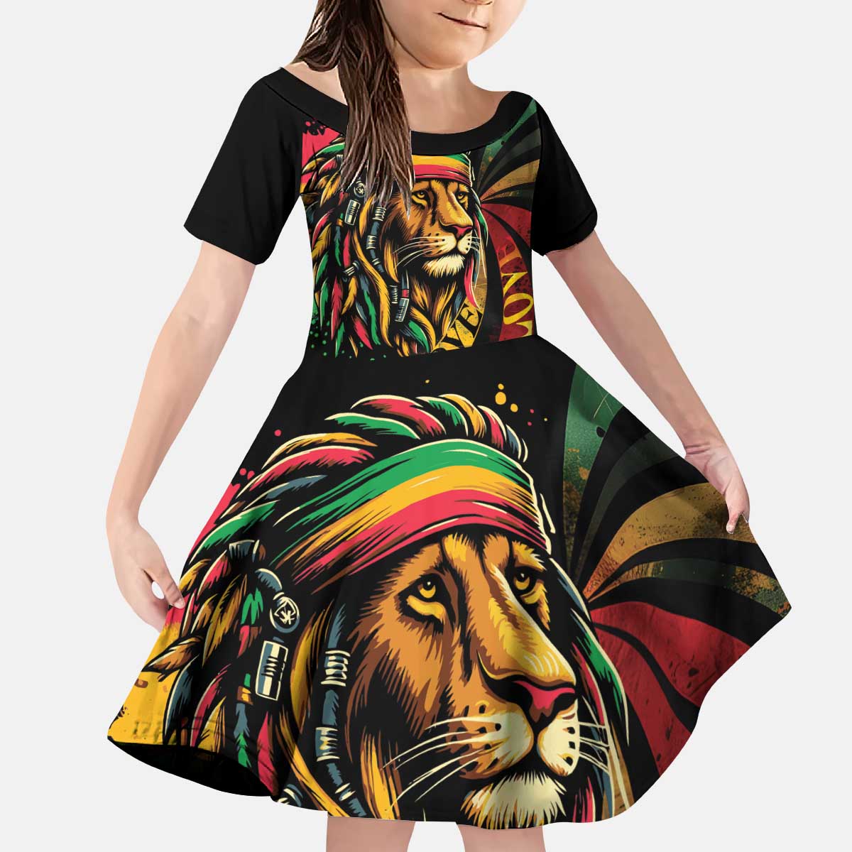 Jamaica Rastafarian Lion One Love Kid Short Sleeve Dress - Wonder Print Shop