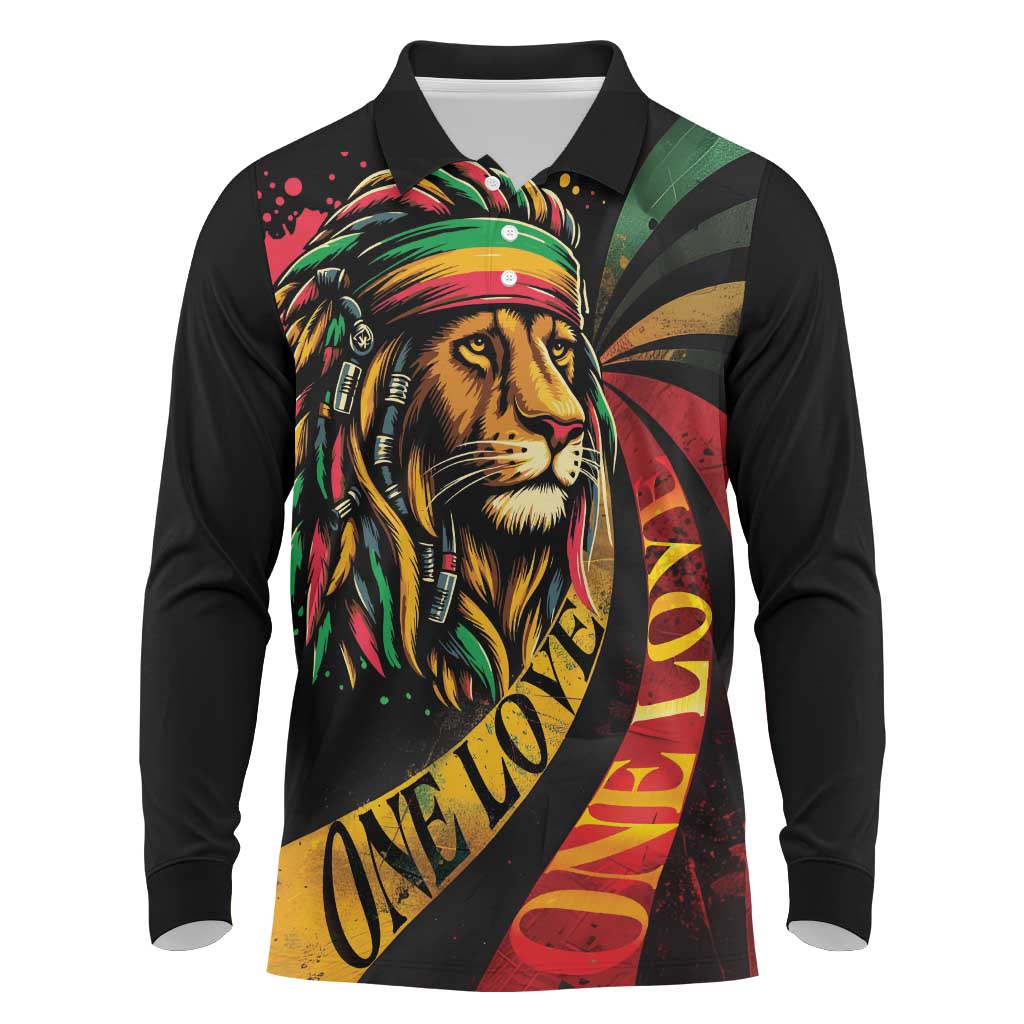 Jamaica Rastafarian Lion One Love Long Sleeve Polo Shirt - Wonder Print Shop