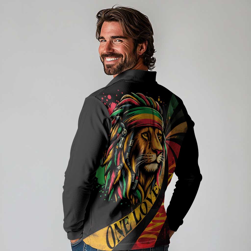 Jamaica Rastafarian Lion One Love Long Sleeve Polo Shirt - Wonder Print Shop