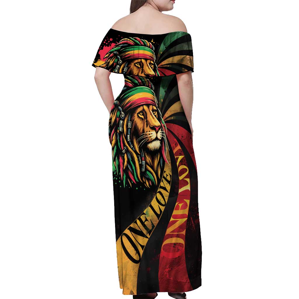 Jamaica Rastafarian Lion One Love Off Shoulder Maxi Dress - Wonder Print Shop