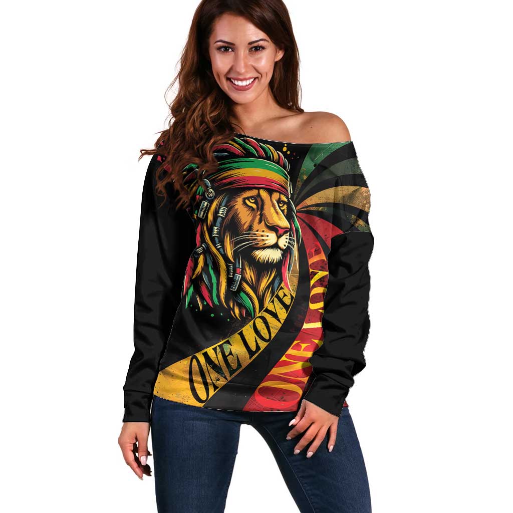Jamaica Rastafarian Lion One Love Off Shoulder Sweater - Wonder Print Shop