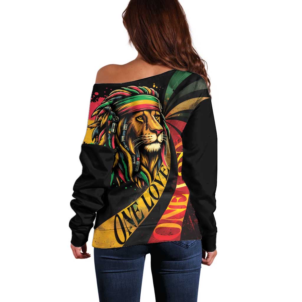 Jamaica Rastafarian Lion One Love Off Shoulder Sweater - Wonder Print Shop