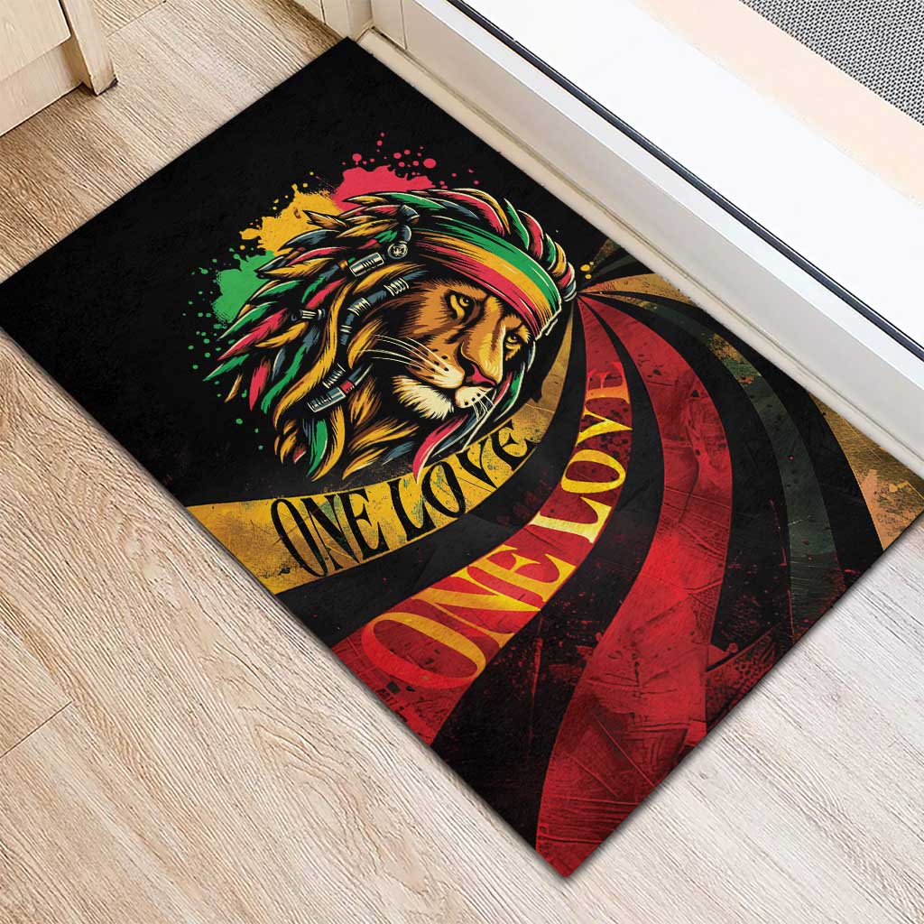 Jamaica Rastafarian Lion One Love Rubber Doormat - Wonder Print Shop