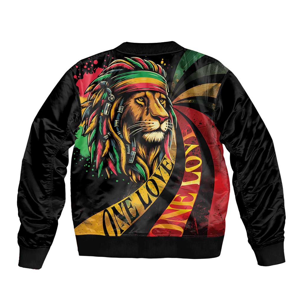 Jamaica Rastafarian Lion One Love Sleeve Zip Bomber Jacket - Wonder Print Shop