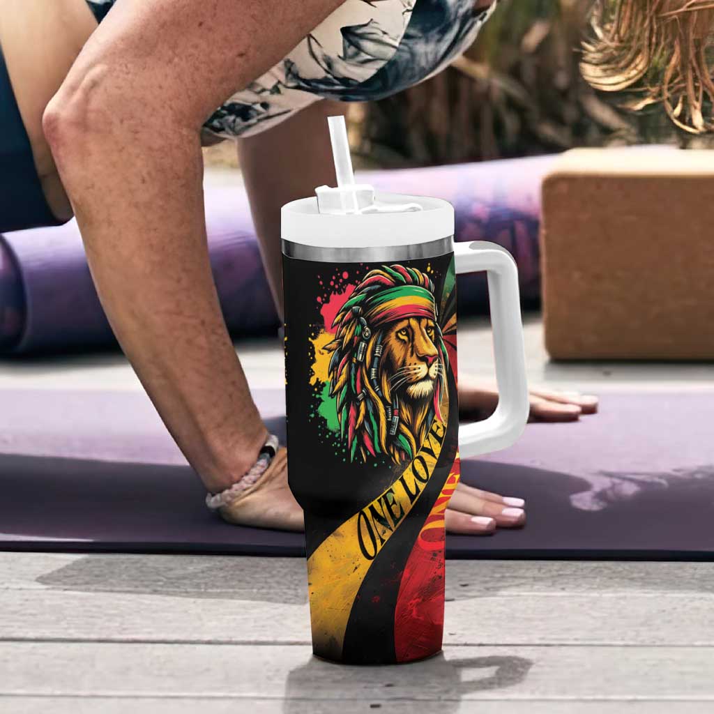 Jamaica Rastafarian Lion One Love Tumbler With Handle - Wonder Print Shop