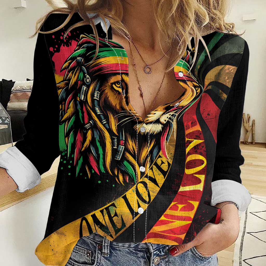 Jamaica Rastafarian Lion One Love Women Casual Shirt - Wonder Print Shop