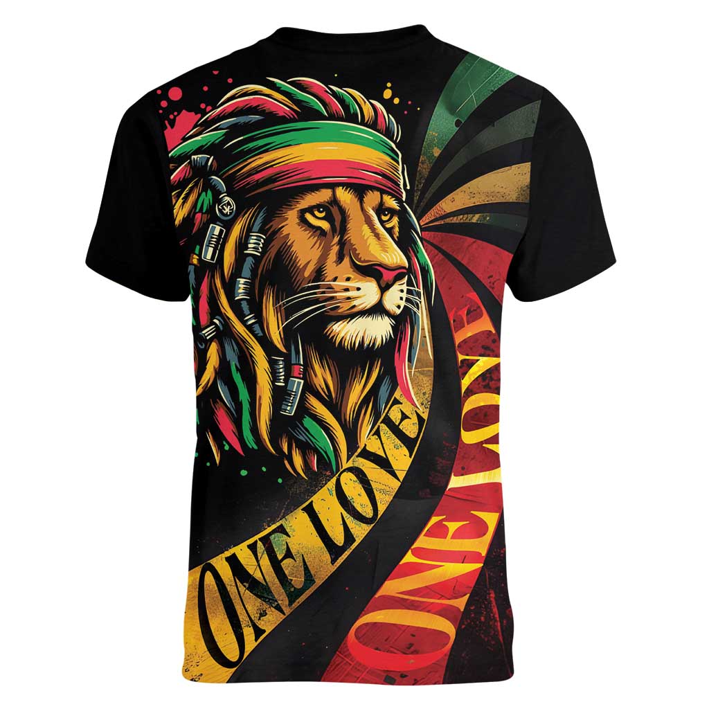 Jamaica Rastafarian Lion One Love Women V-Neck T-Shirt - Wonder Print Shop