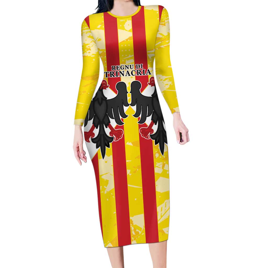 Kingdom of Trinacria Family Matching Long Sleeve Bodycon Dress and Hawaiian Shirt Est 1282 Animus Tuus Dominus LT9 - Wonder Print Shop