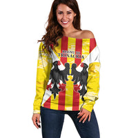 Kingdom of Trinacria Off Shoulder Sweater Est 1282 Animus Tuus Dominus - Wonder Print Shop