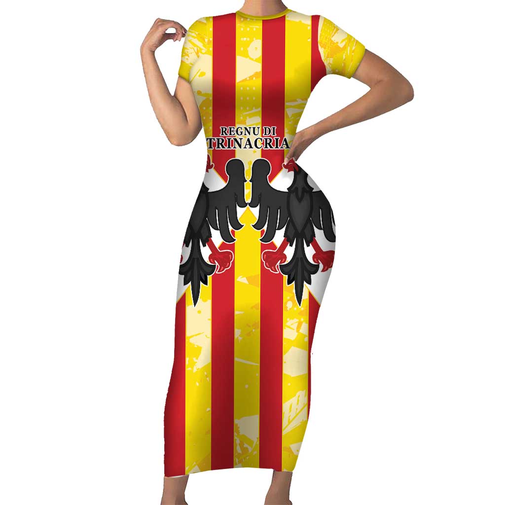Kingdom of Trinacria Short Sleeve Bodycon Dress Est 1282 Animus Tuus Dominus - Wonder Print Shop