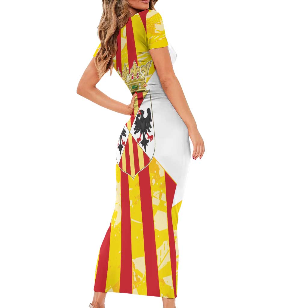 Kingdom of Trinacria Short Sleeve Bodycon Dress Est 1282 Animus Tuus Dominus - Wonder Print Shop