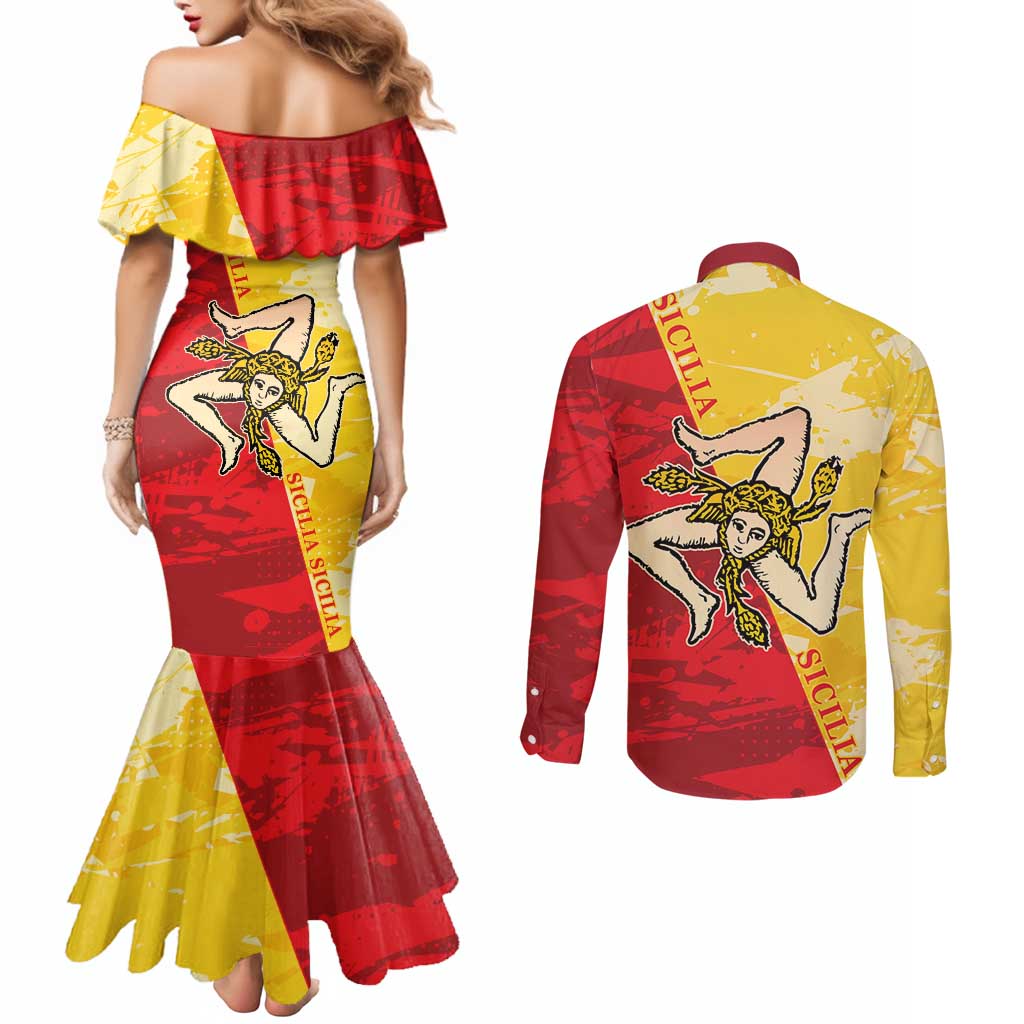 La Bandiera Regione Siciliana Couples Matching Mermaid Dress and Long Sleeve Button Shirt
