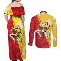 La Bandiera Regione Siciliana Couples Matching Off Shoulder Maxi Dress and Long Sleeve Button Shirt LT9 - Wonder Print Shop