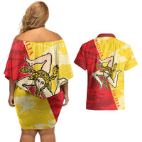 La Bandiera Regione Siciliana Couples Matching Off Shoulder Short Dress and Hawaiian Shirt LT9 - Wonder Print Shop