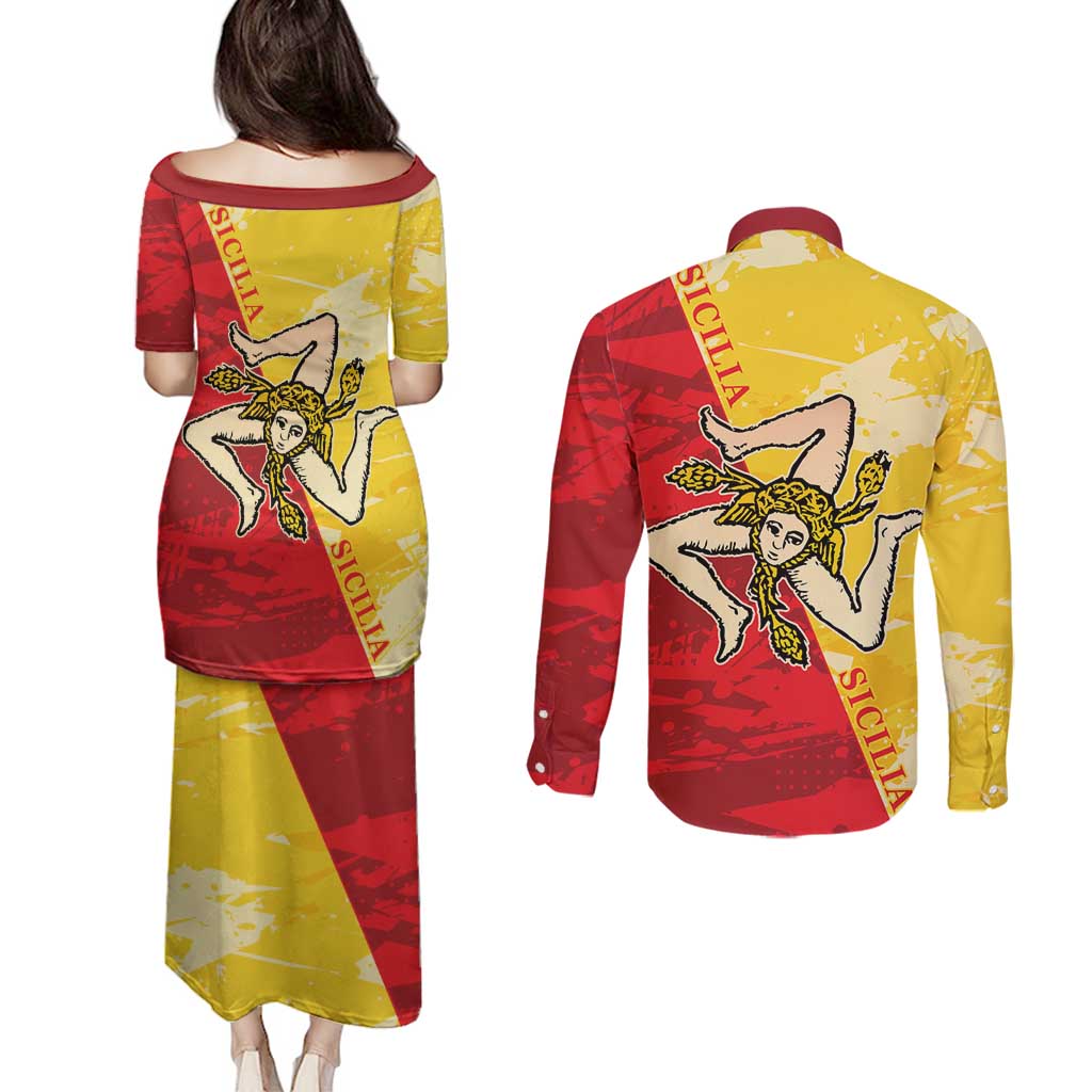 La Bandiera Regione Siciliana Couples Matching Puletasi and Long Sleeve Button Shirt LT9 - Wonder Print Shop
