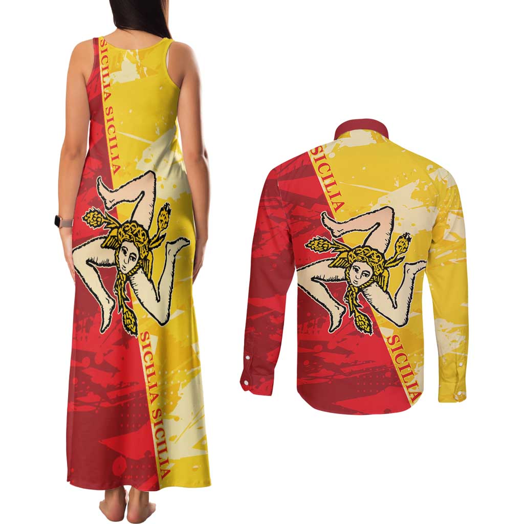 La Bandiera Regione Siciliana Couples Matching Tank Maxi Dress and Long Sleeve Button Shirt LT9 - Wonder Print Shop