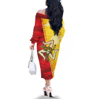 La Bandiera Regione Siciliana Family Matching Off The Shoulder Long Sleeve Dress and Hawaiian Shirt - Wonder Print Shop