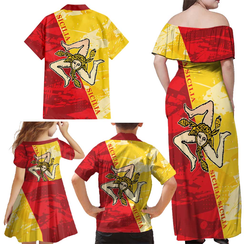 La Bandiera Regione Siciliana Family Matching Off Shoulder Maxi Dress and Hawaiian Shirt LT9 - Wonder Print Shop