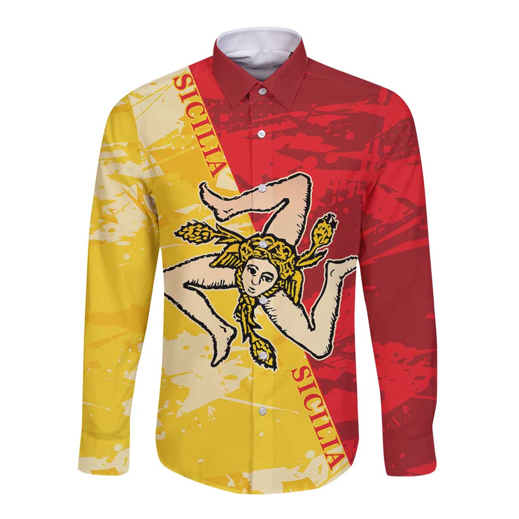 La Bandiera Regione Siciliana Long Sleeve Button Shirt - Wonder Print Shop
