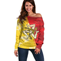 La Bandiera Regione Siciliana Off Shoulder Sweater - Wonder Print Shop