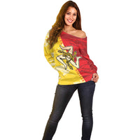 La Bandiera Regione Siciliana Off Shoulder Sweater - Wonder Print Shop