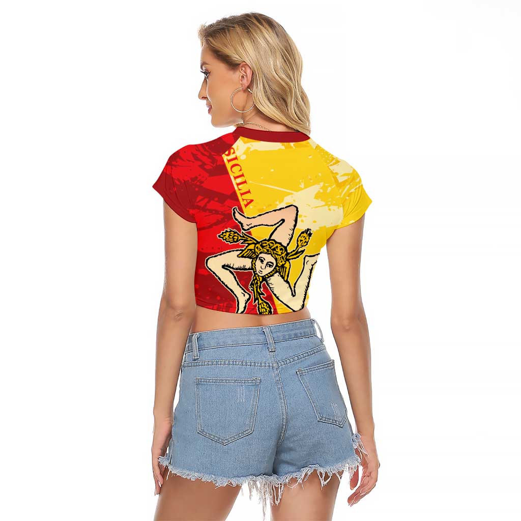 La Bandiera Regione Siciliana Raglan Cropped T Shirt - Wonder Print Shop