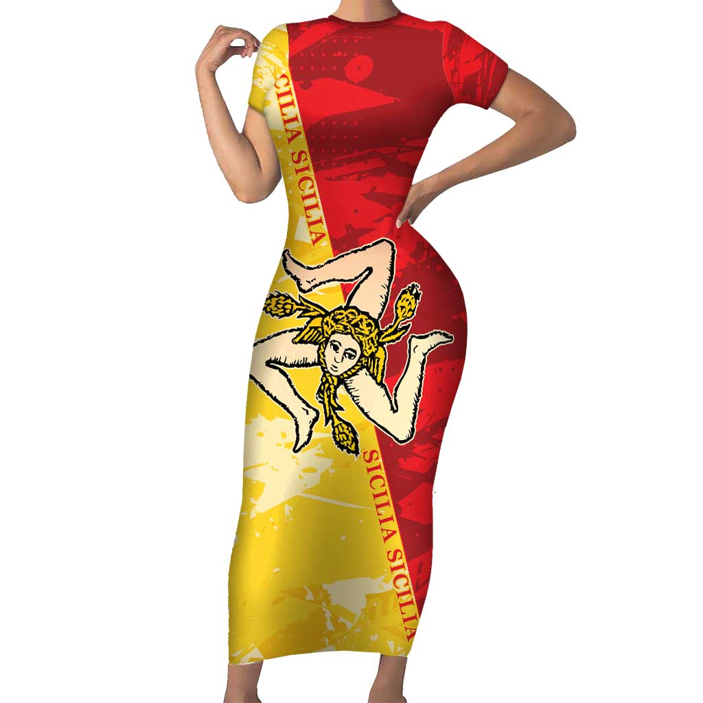 La Bandiera Regione Siciliana Short Sleeve Bodycon Dress - Wonder Print Shop
