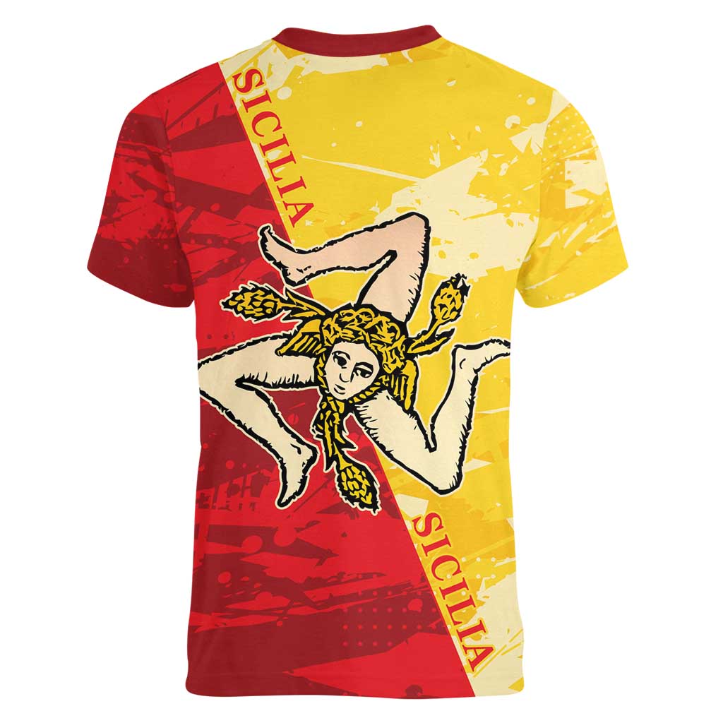 La Bandiera Regione Siciliana Women V-Neck T-Shirt - Wonder Print Shop