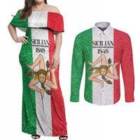 Sicilian Revolution of 1848 Couples Matching Off Shoulder Maxi Dress and Long Sleeve Button Shirt Bandiera del Regno di Sicilia 1848-1849 LT9 - Wonder Print Shop