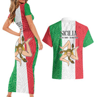Sicilian Revolution of 1848 Couples Matching Short Sleeve Bodycon Dress and Hawaiian Shirt Bandiera del Regno di Sicilia 1848-1849 LT9 - Wonder Print Shop