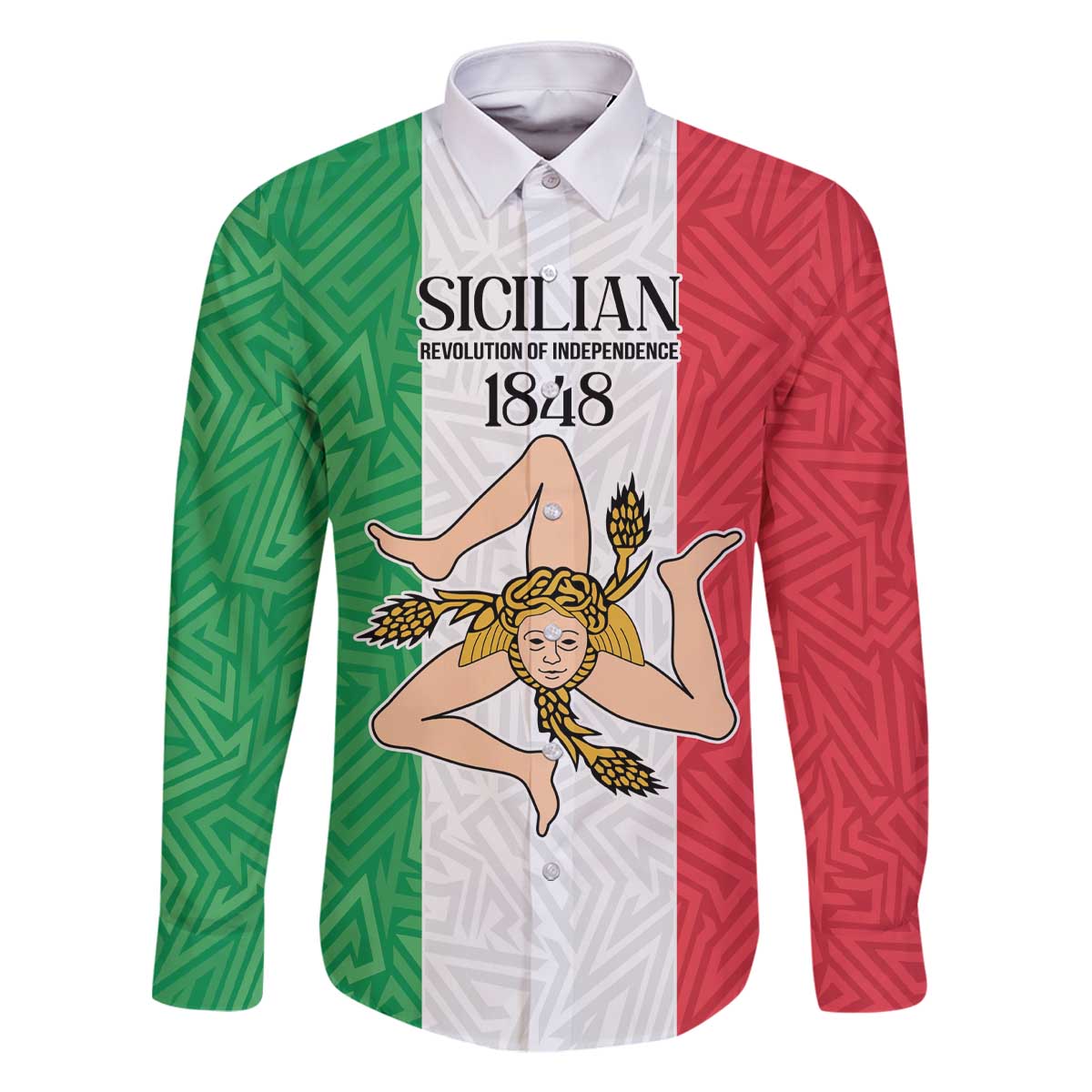 Sicilian Revolution of 1848 Family Matching Off The Shoulder Long Sleeve Dress and Hawaiian Shirt Bandiera del Regno di Sicilia 1848-1849 - Wonder Print Shop