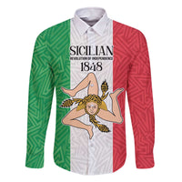 Sicilian Revolution of 1848 Family Matching Off The Shoulder Long Sleeve Dress and Hawaiian Shirt Bandiera del Regno di Sicilia 1848-1849 - Wonder Print Shop