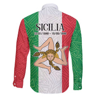 Sicilian Revolution of 1848 Family Matching Off The Shoulder Long Sleeve Dress and Hawaiian Shirt Bandiera del Regno di Sicilia 1848-1849 - Wonder Print Shop
