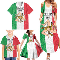 Sicilian Revolution of 1848 Family Matching Summer Maxi Dress and Hawaiian Shirt Bandiera del Regno di Sicilia 1848-1849 - Wonder Print Shop