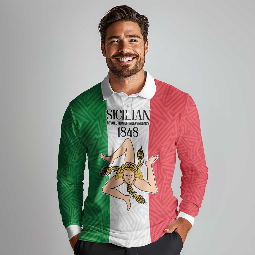 Sicilian Revolution of 1848 Long Sleeve Polo Shirt Bandiera del Regno di Sicilia 1848-1849 - Wonder Print Shop
